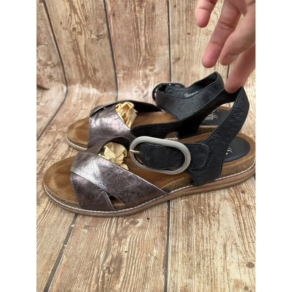 Sofft Womens Strappy Sandals Black Bronze Leather Hook & Loop Ankle Strap 8.5 - Picture 5 of 11